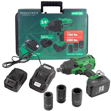 Гайковерт ударный аккум. RF-WT02F116 (20.0 В, 2 акк. х 5.0 Ач Li-ion, 3/4", 1500 Нм,чем.) Rock FORCE