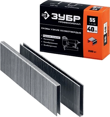 Скобы для степлера узкие тип 55, 40 мм, 2500 шт. (31855-40) ЗУБР