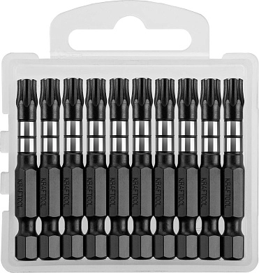Биты KRAFTOOL Impact Pro, TORX, тип хвостовика E 1/4", TX30, 50мм, 10шт, в пластиковом боксе
