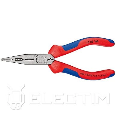 Плоскогубцы электрика, 160мм, чёрные, 2-комп. рукоятки (1302160) KNIPEX