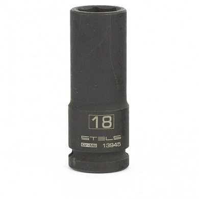Головка ударная удлиненная шестигранная, 18 мм, 1/2", CrMo (13945) STELS