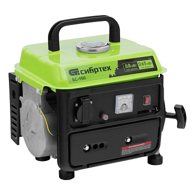 Генератор бензиновый БС-950, 0,8 кВт, 230 В, 2-х такт., 4 л, ручной стартер Сибртех