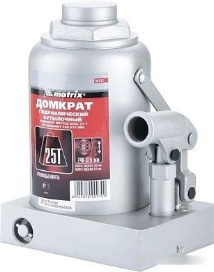 Домкрат гидравлический бутылочный, 25т, h подъема 230-360мм (50733) MATRIX