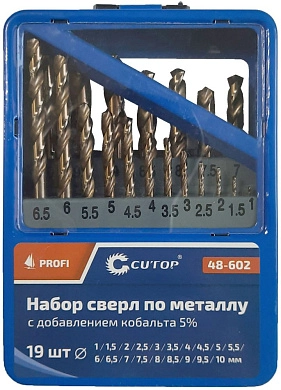 Набор сверл по металлу 1.0-10.0 мм, HSS-Co, 19шт. (48-602) CUTOP