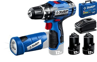 Дрель-шуруповерт аккум. DL-121-22F + LED-фонарь (12.0 В, 2 акк. х 2.0 А/ч Li-Ion, 40 Нм, чем.) ЗУБР