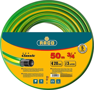 Шланг CLASSIC поливочный, 20атм., армированный, 3-х слойный, 3/4"х50м (40306-3/4-50_z01) RACO