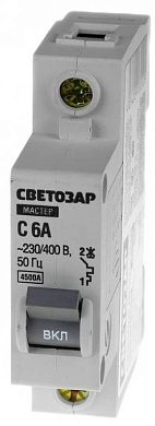 Выключатель СВЕТОЗАР автоматический, 1-полюсный, "С" (тип расцепления), 6 A, 230 / 400 В