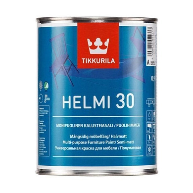 Краска акрилатная TIKKURILA Helmi 30 полуматовая, белая, БАЗА C 0.9 л