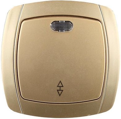 Выключатель СВЕТОЗАР "АКЦЕНТ" проходной одноклавишный в сборе, с подсветкой, цвет золотой металлик,