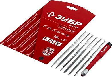 Набор надфилей 140мм, насечка №2, быстрозажимная пласт. ручка, 6пр., чехол (16053-H6) ЗУБР