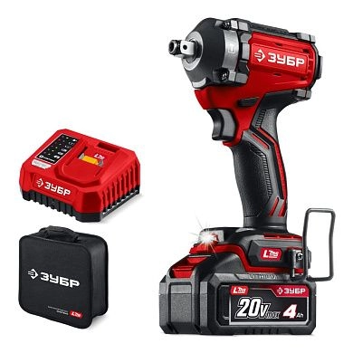 Гайковерт ударный аккум. ГБУ-350-41 (LMS) (20.0 В, 1 акк. х 4.0 А/h, 1/4 + 1/2, 350 Нм, чем.) ЗУБР