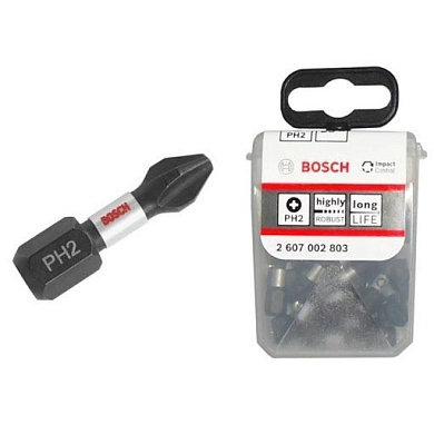 Бита PH2 L=25мм Impact Control, 25шт. (2 607 002 803) BOSCH