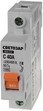 Выключатель СВЕТОЗАР автоматический, 1-полюсный, "С" (тип расцепления), 40 A, 230 / 400 В