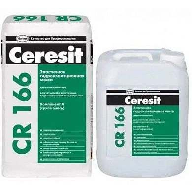 Смесь эластичная гидроизолирующая, двухкомпонентная CR 166, 8л+24 кг CERESIT