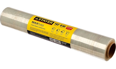 Стретч-пленка П/Э ручная (17 мкм, шир. 450мм, вес 1.18кг.) прозрачн. "MAXProtect" (12610-450) STAYER