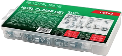 Набор хомутов зажимных, червячных, от 6-8мм до 14-16мм, 30пр. (RF-RF-06783) ROCKFORCE