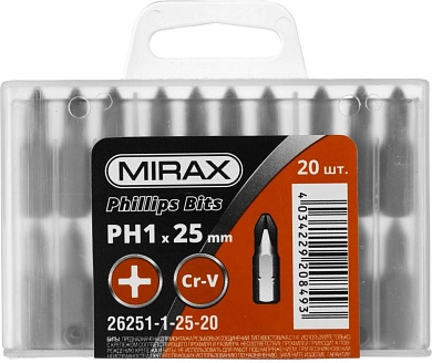 Биты PH№1, тип хвостовика C 1/4", длина 25мм, 20шт (26251-1-25-20) MIRAX