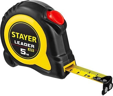 Рулетка 5м/25мм, автостоп, прорез. корпус, быт. "LEADER" (3402-5_z02) STAYER