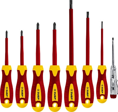 Набор отверток диэл., 8пр. (SL 3, 5, 6 / PH 1, 2 / PZ 1, 2, тестер 100-250 В), в кейсе (25268) ЗУБР
