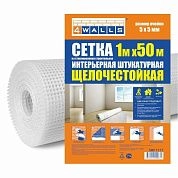 Сетка интерьерная штукатурная, стекловолокно, 1х50 м, ячейка 5х5мм, белая (2145) 4Walls