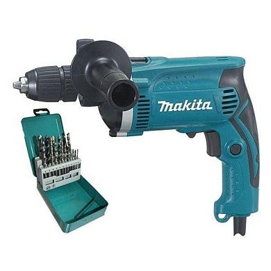 Дрель ударная HP 1631 KX 2 в чем. + набор сверл (710 Вт, патрон БЗП, 1 скор.) MAKITA
