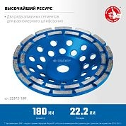 Чашка алмазная сегм. 2-х рядная (180х5х22.23) Бетон "ПРОФЕССИОНАЛ" (33372-180_z01) ЗУБР