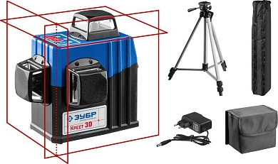 Нивелир лазерный линейный "КРЕСТ 3D №2",3х360°, 20м/70м, точн. +/-0,3 мм/м, штатив (34908-2) ЗУБР