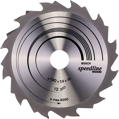 Диск пильный 190х30х2.6/1.8х12 Speedline Wood (2 608 644 800) BOSCH
