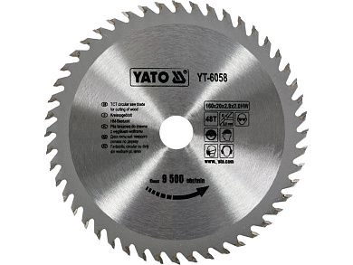 Диск пильный 160х20х2.0x48T по дереву (YT-6058) YATO