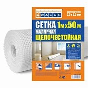 Сетка малярная, стекловолокно, 1х50 м, ячейка 2.5х2.5мм, белая (2147) 4Walls