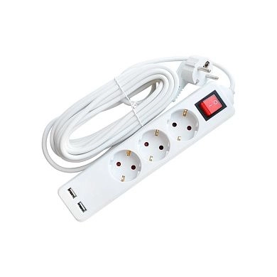 Удлинитель с USB 3 гнезда 2м, 16А/3,6кW с з/к, ПВС 3х1,5  ETP