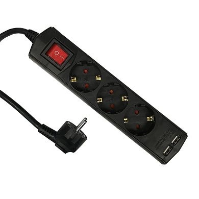 Удлинитель с USB 3 гнезда 3м, 16А/3,6кW с з/к, ПВС 3х1,5 черный ETP