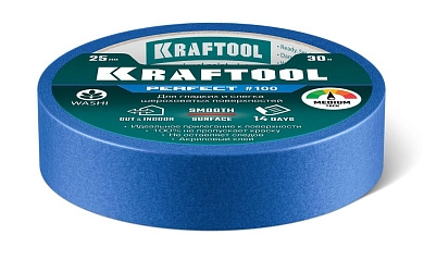 Лента малярная бумажная 25мм/30м, для гладких и шероховатых поверхн., синяя (12101-25) KRAFTOOL
