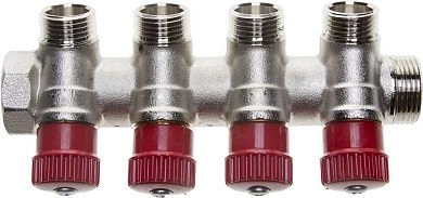 Коллектор GENERAL FITTINGS для горячей воды, вентили, никелированная латунь, вход 3/4" - 4 выхода 1/