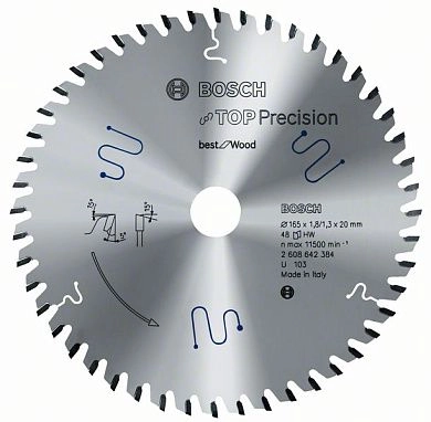 Диск пильный 165х20х48 Top Precision Best for Wood (2 608 642 384) BOSCH
